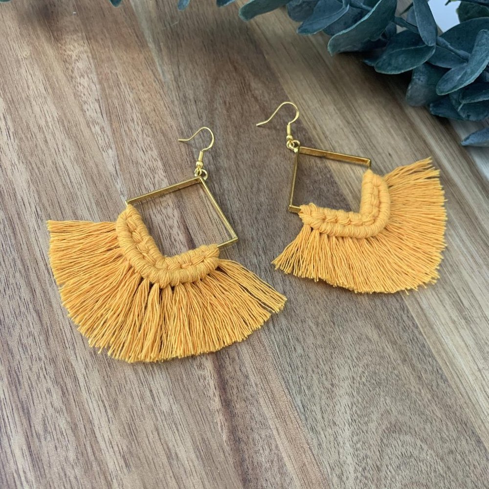 Mustard Yellow Macrame Tassel Earrings